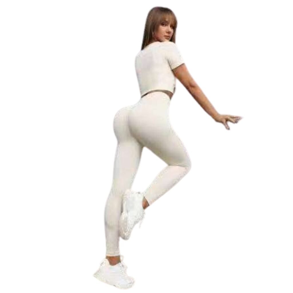 Conjunto deportivo push up mujer manga corta beige