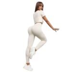 Conjunto Push Up Manga Corta Tiro Alto Beige