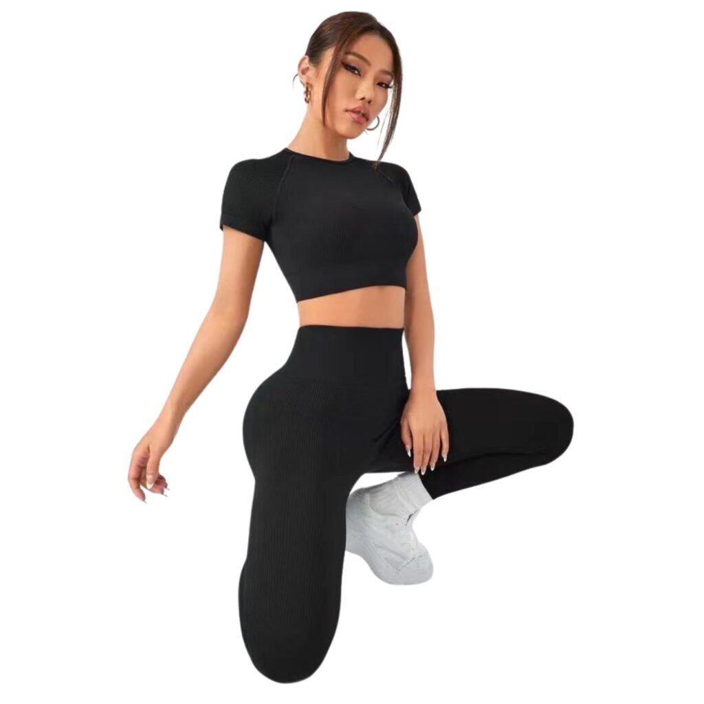 Conjunto deportivo push up mujer manga corta negro