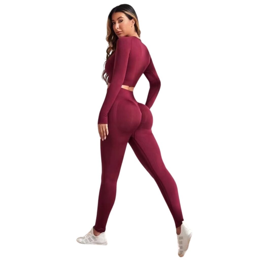 Conjunto deportivo push up mujer manga larga burdeo