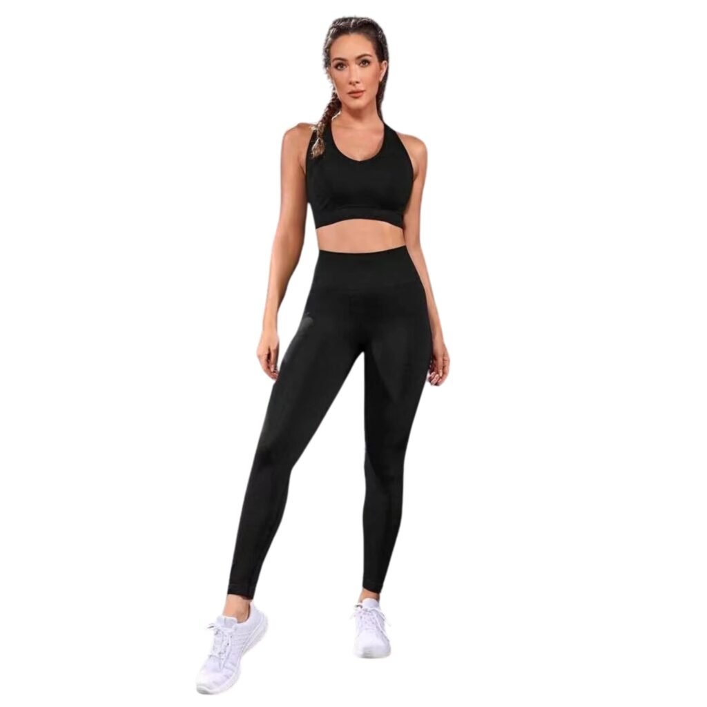 Conjunto deportivo push up mujer sin mangas con bolsillo negro