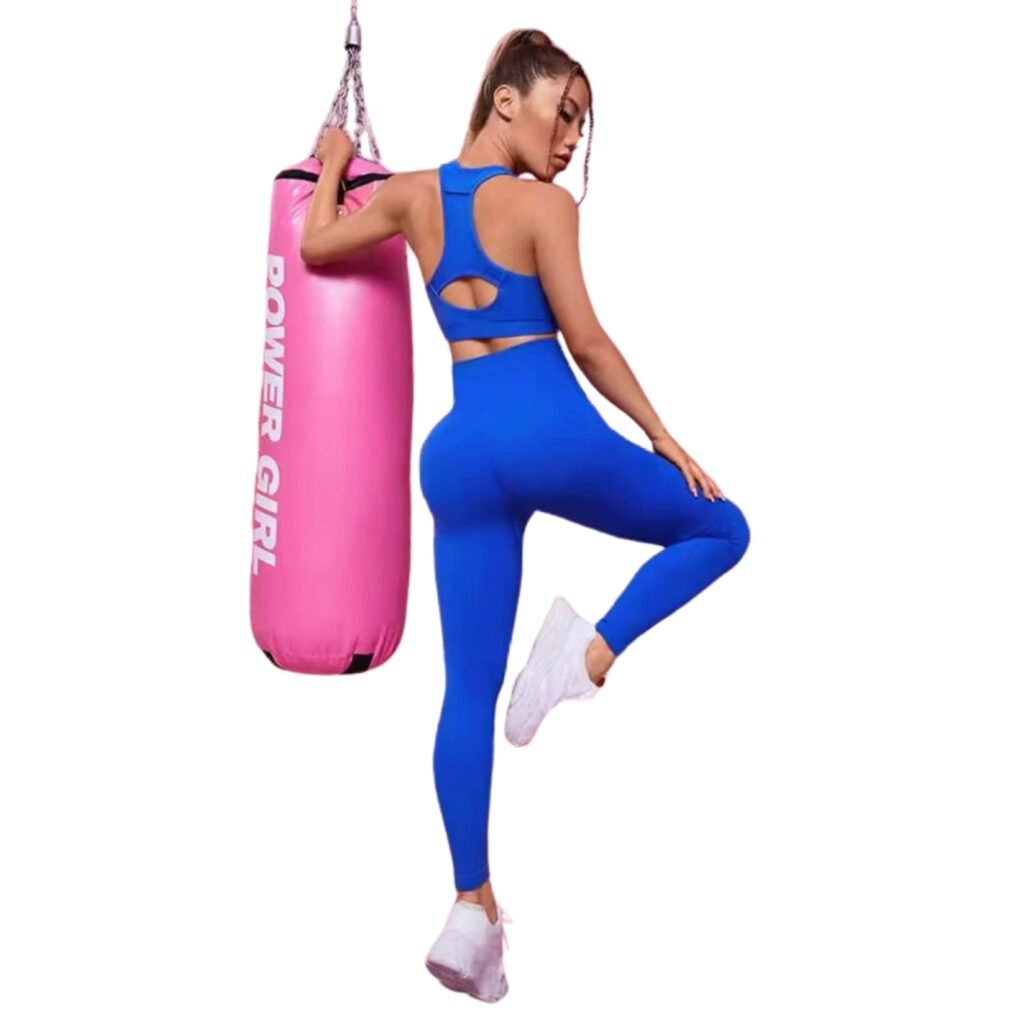 Conjunto deportivo push up mujer sin mangas con bolsillo azul