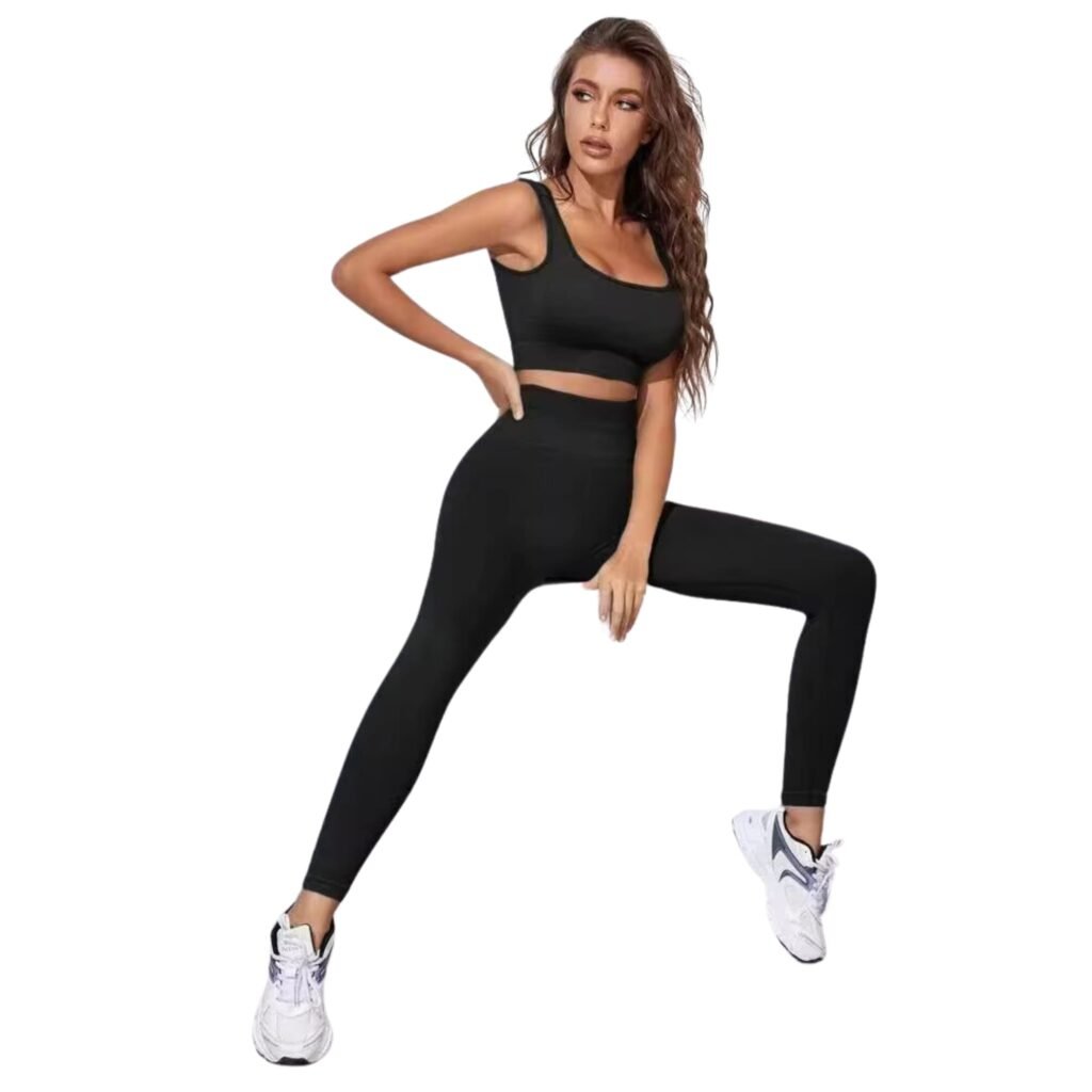 Conjunto deportivo push up escote U sin mangas negro