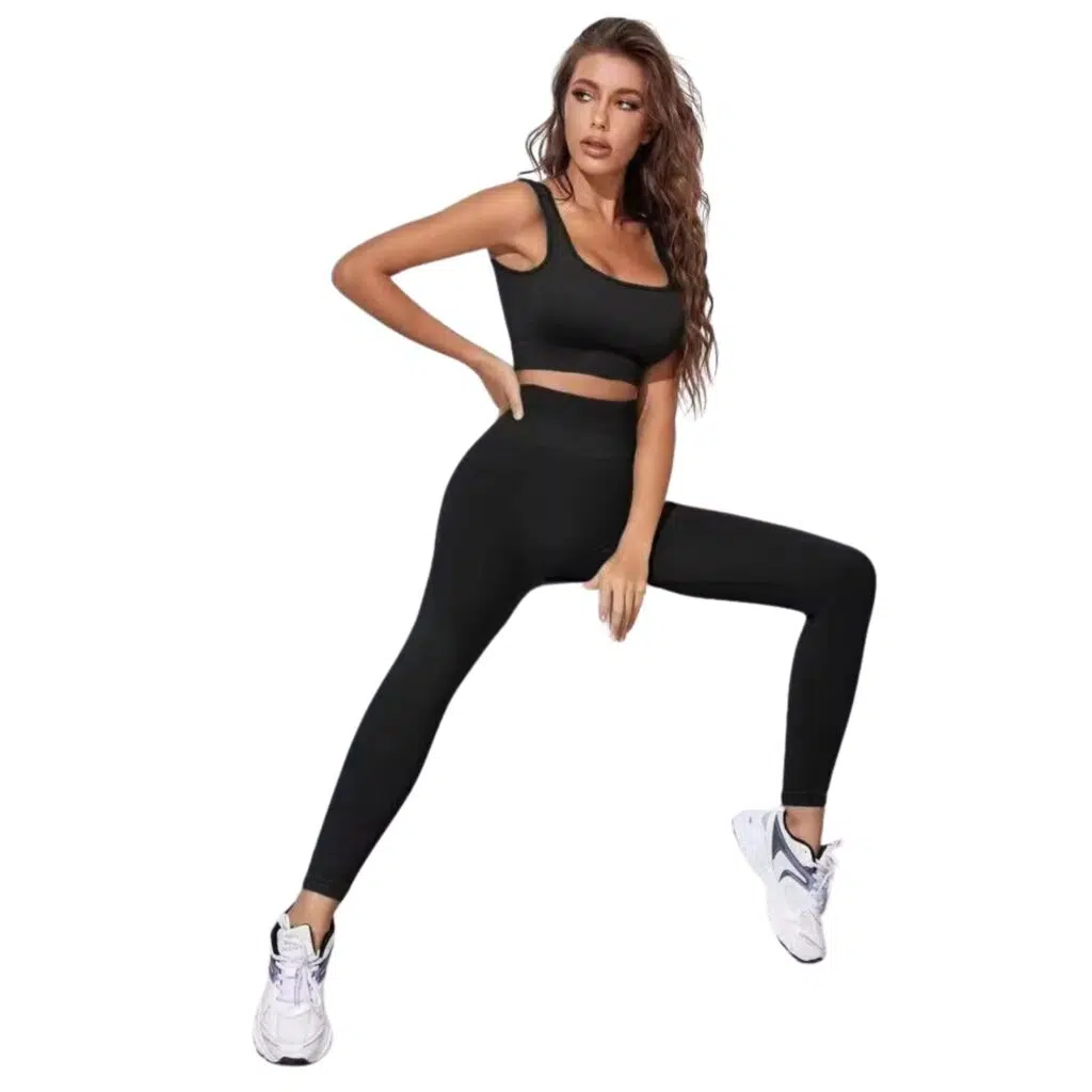Conjunto deportivo push up escote U sin mangas negro