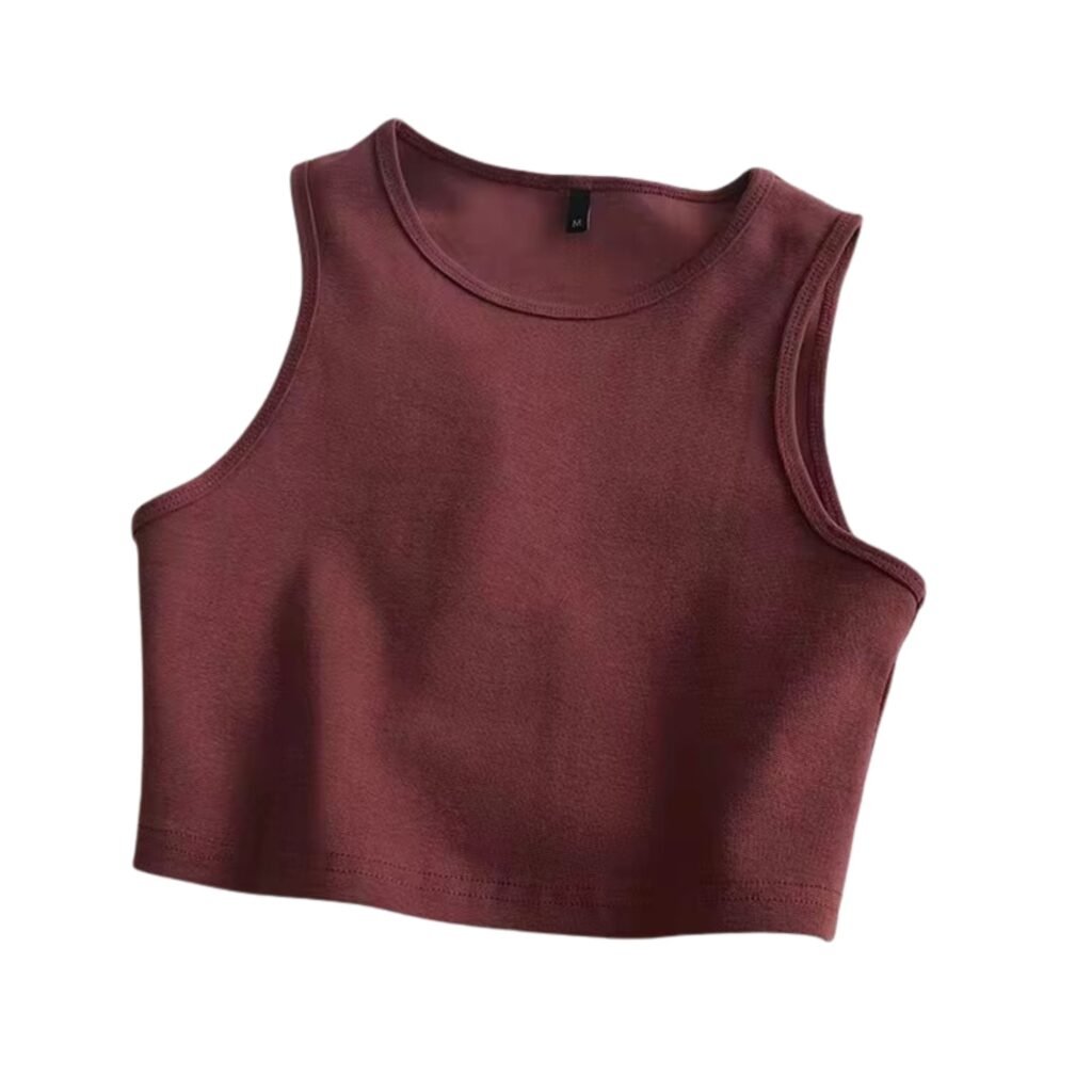 Polera deportiva mujer sin mangas cuello redondo café