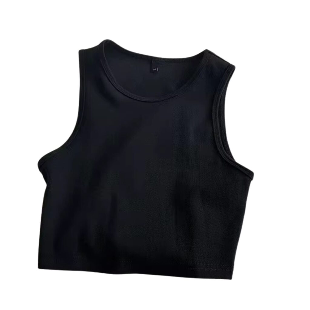 Polera deportiva mujer sin mangas cuello redondo negro