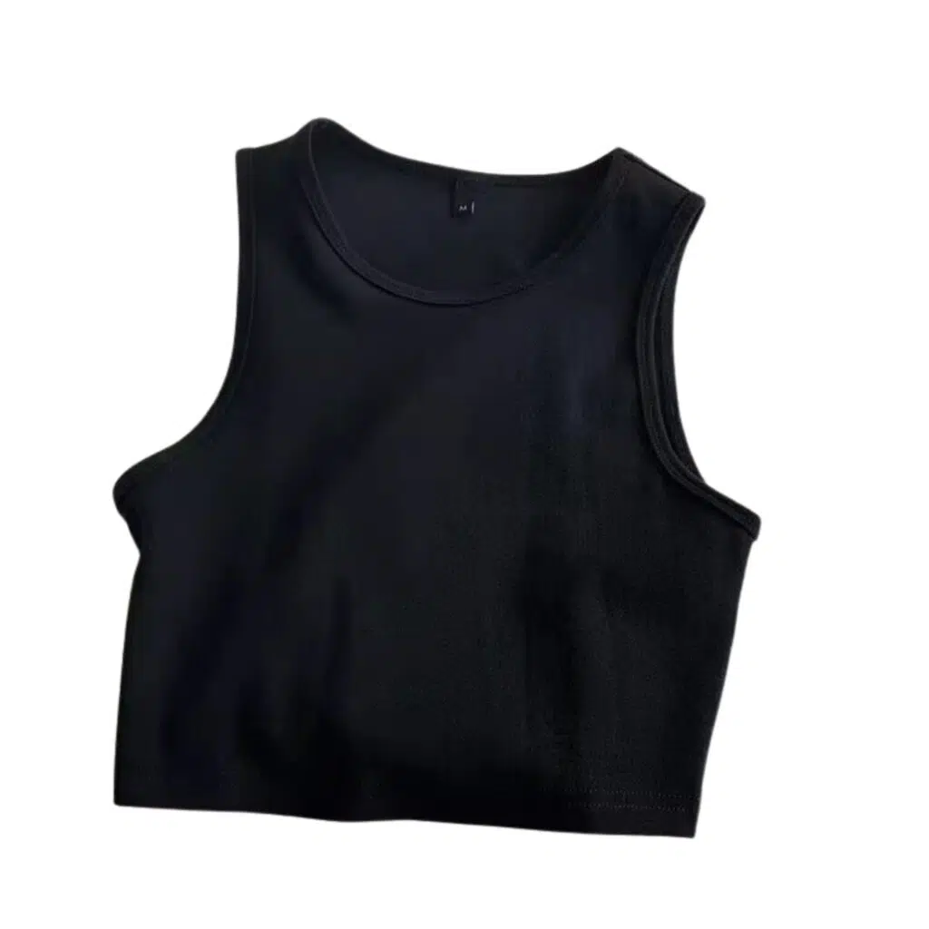 Polera deportiva mujer sin mangas cuello redondo negro