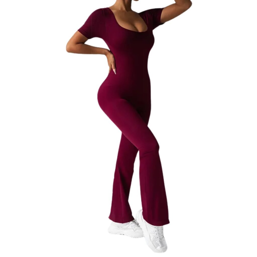 Enterito deportivo push up flare mujer manga corta burdeo