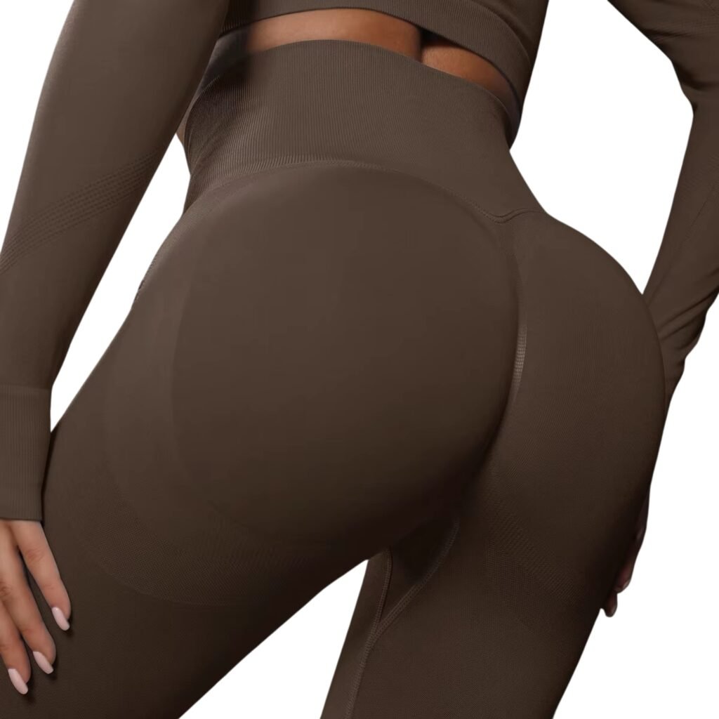 Calzas push up mujer lisas tiro alto café
