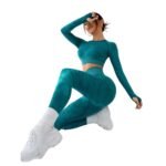 Conjunto push up tiro alto manga larga Azul Pavo Real - Imagen 2
