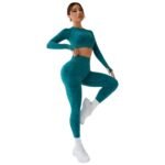 Conjunto push up tiro alto manga larga Azul Pavo Real - Imagen 3