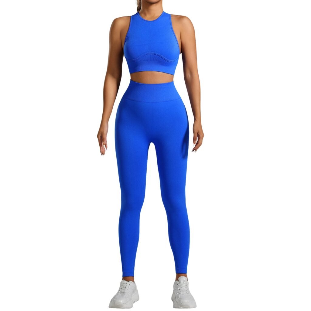 Conjunto deportivo push up cuello alto sin mangas azul