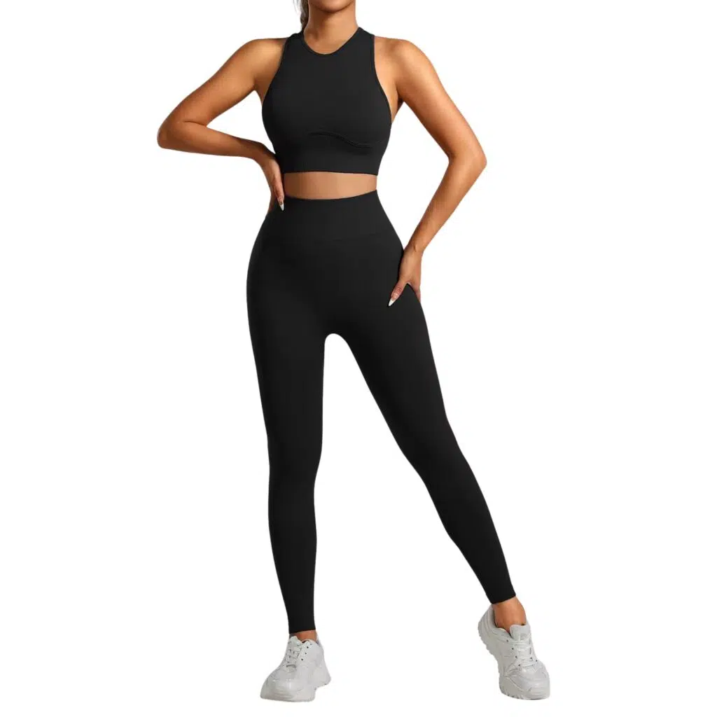 Conjunto deportivo push up cuello alto sin mangas negro