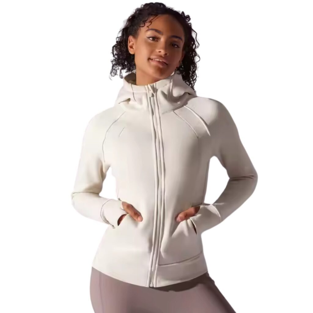 Polerón deportivo mujer con cierre y capucha blanco