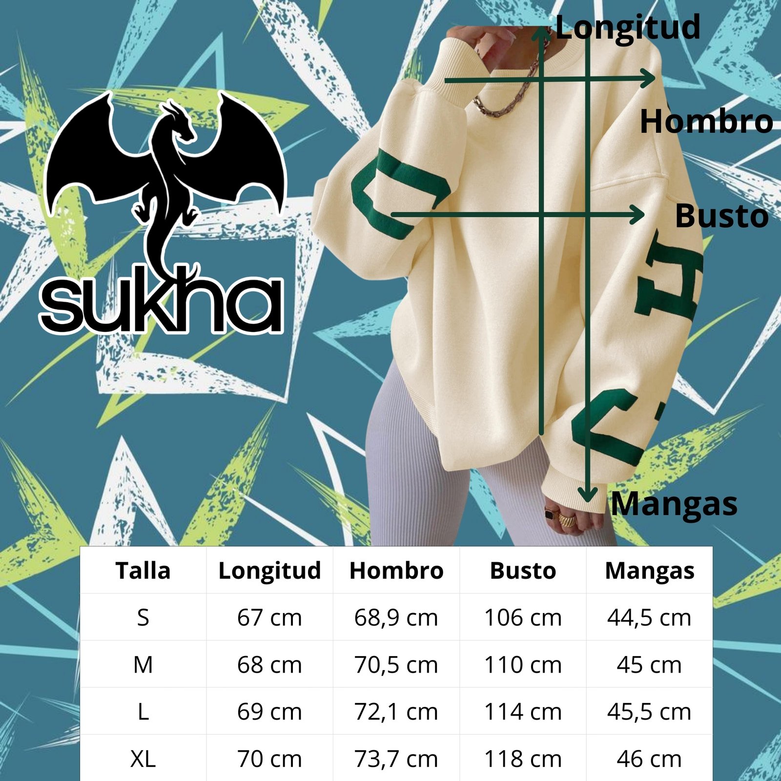 Poleron Manga Larga Oversize Crema - Imagen 2