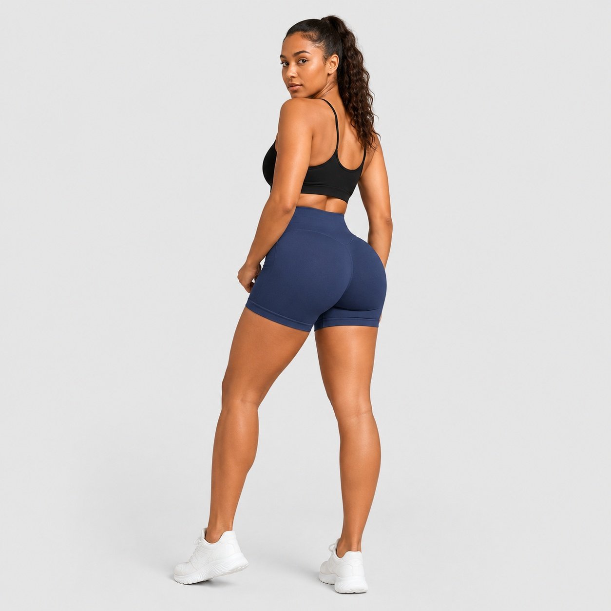 Calzas Leggings Push Up Solido Corto Azul Oscuro - Imagen 2