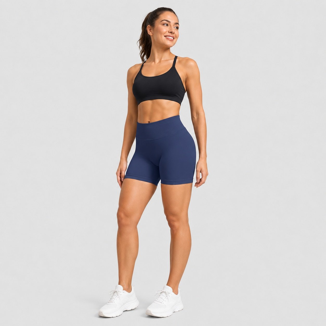 Calzas Leggings Push Up Solido Corto Azul Oscuro - Imagen 4