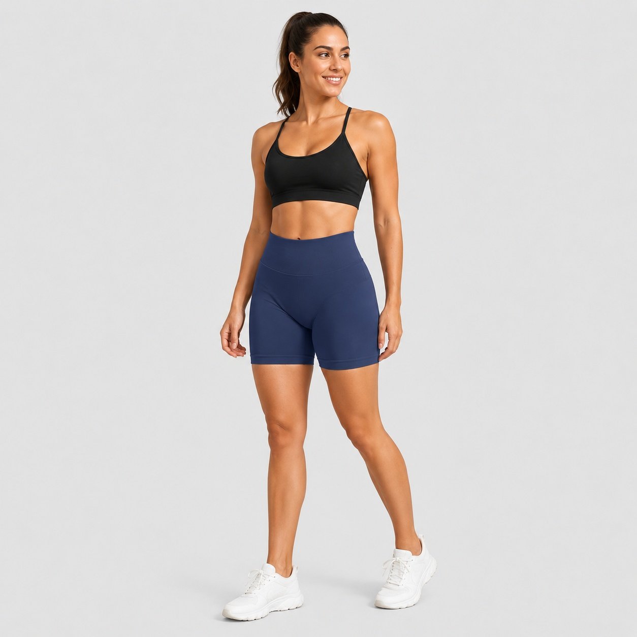 Calzas Leggings Push Up Solido Corto Azul Oscuro - Imagen 5