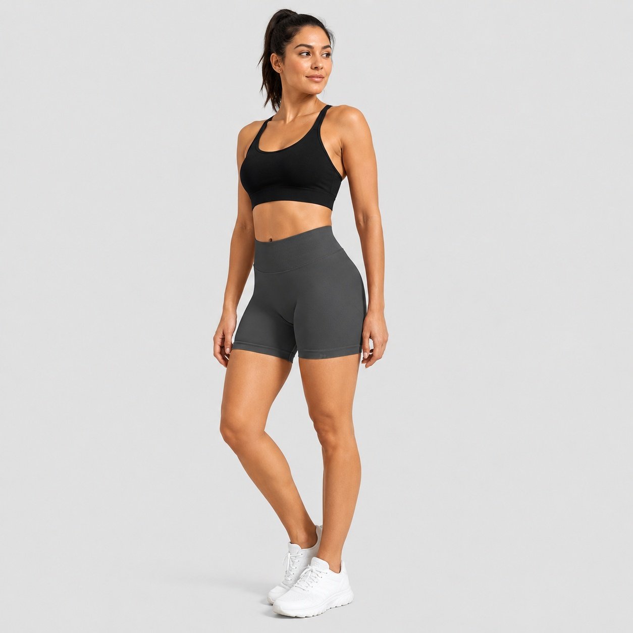 Calzas Leggings Push Up Solido Corto Gris Oscuro - Imagen 2