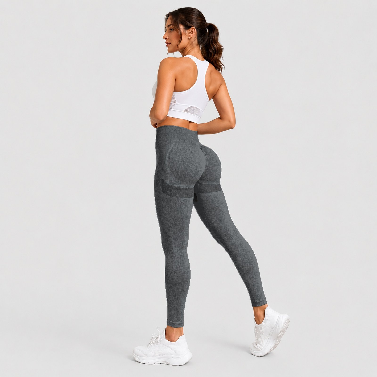 Calzas Leggings Push Up Soporte Tiro Alto Gris Oscuro