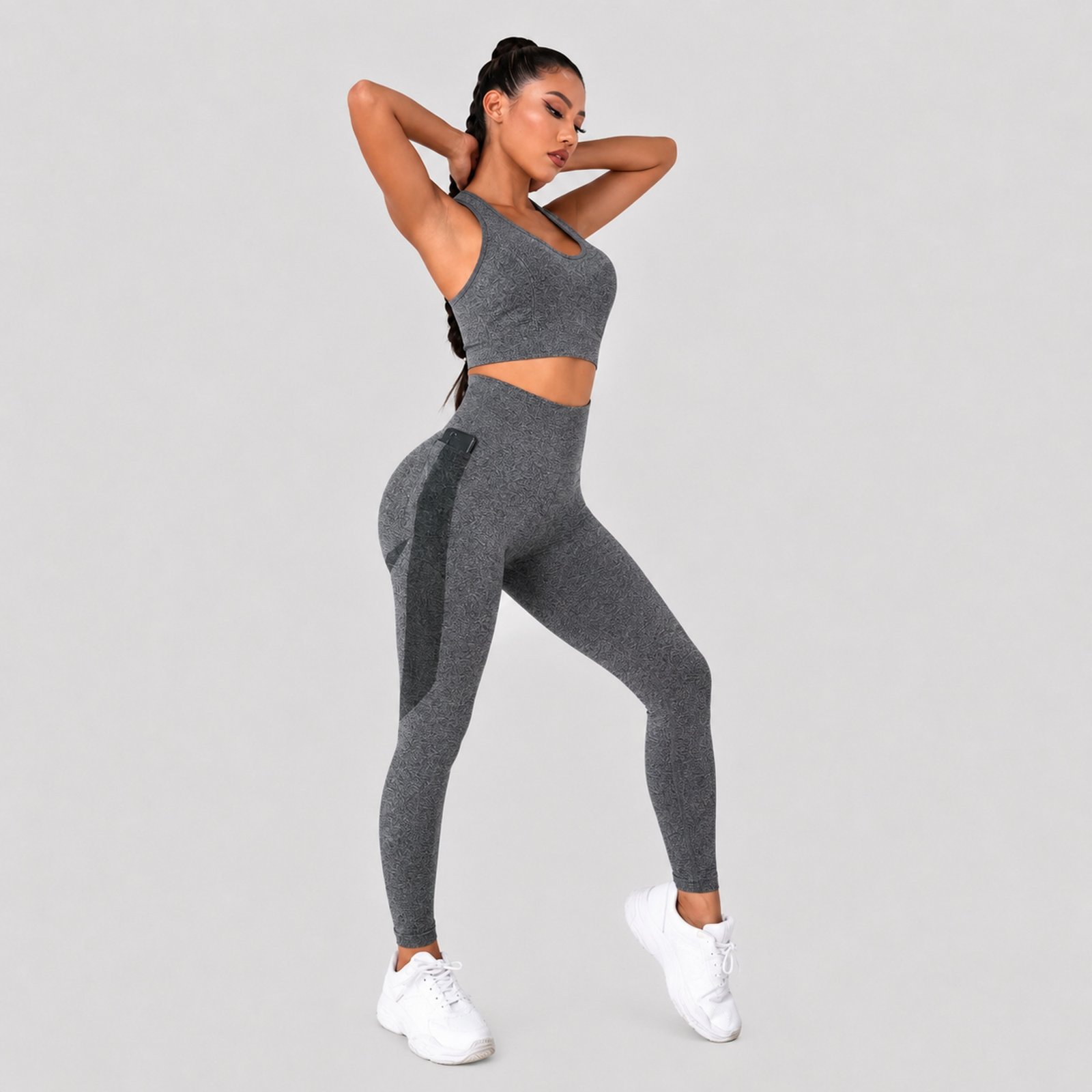 Conjunto Push Up Sin Mangas Tiro Alto Celular Gris - Imagen 3