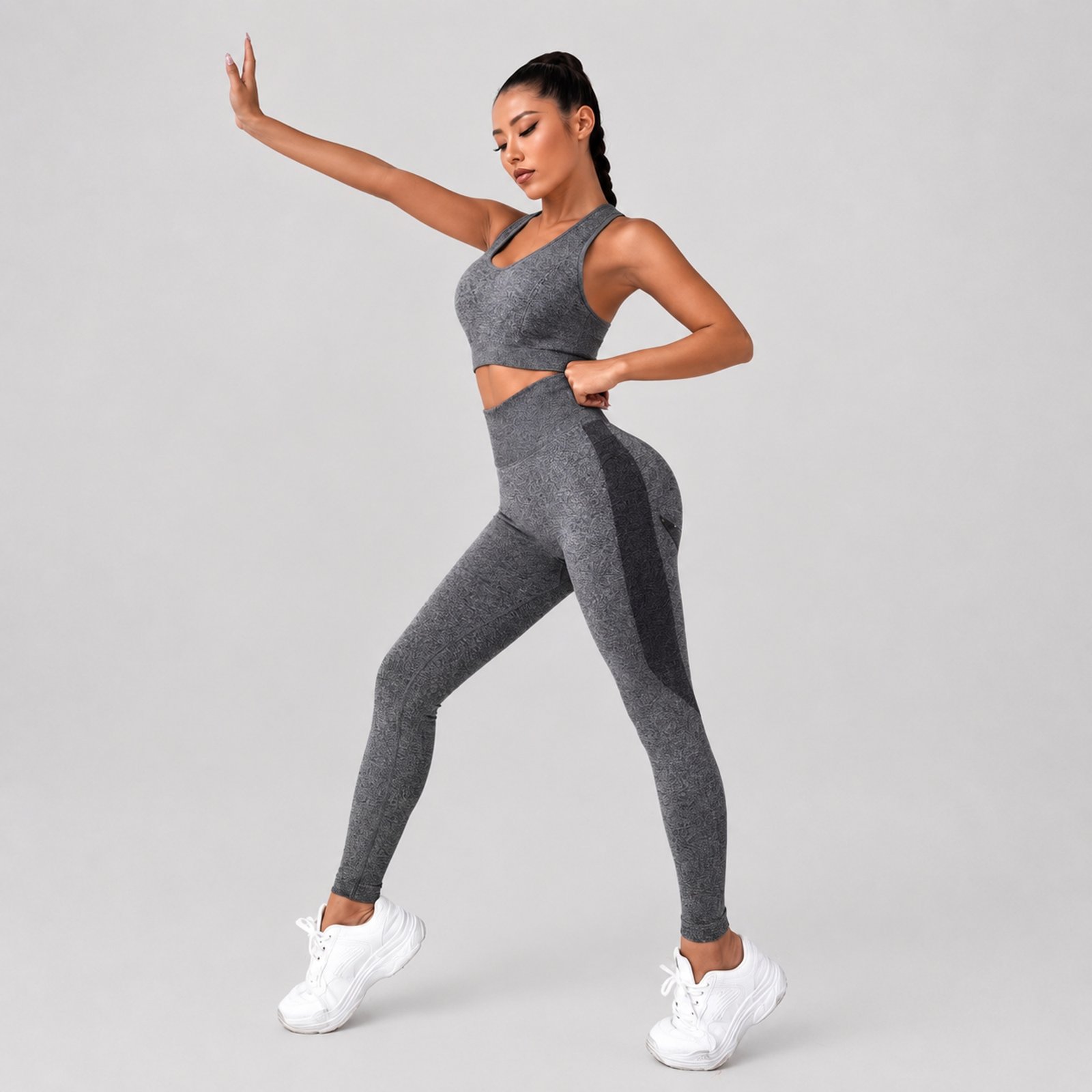 Conjunto Push Up Sin Mangas Tiro Alto Celular Gris - Imagen 6