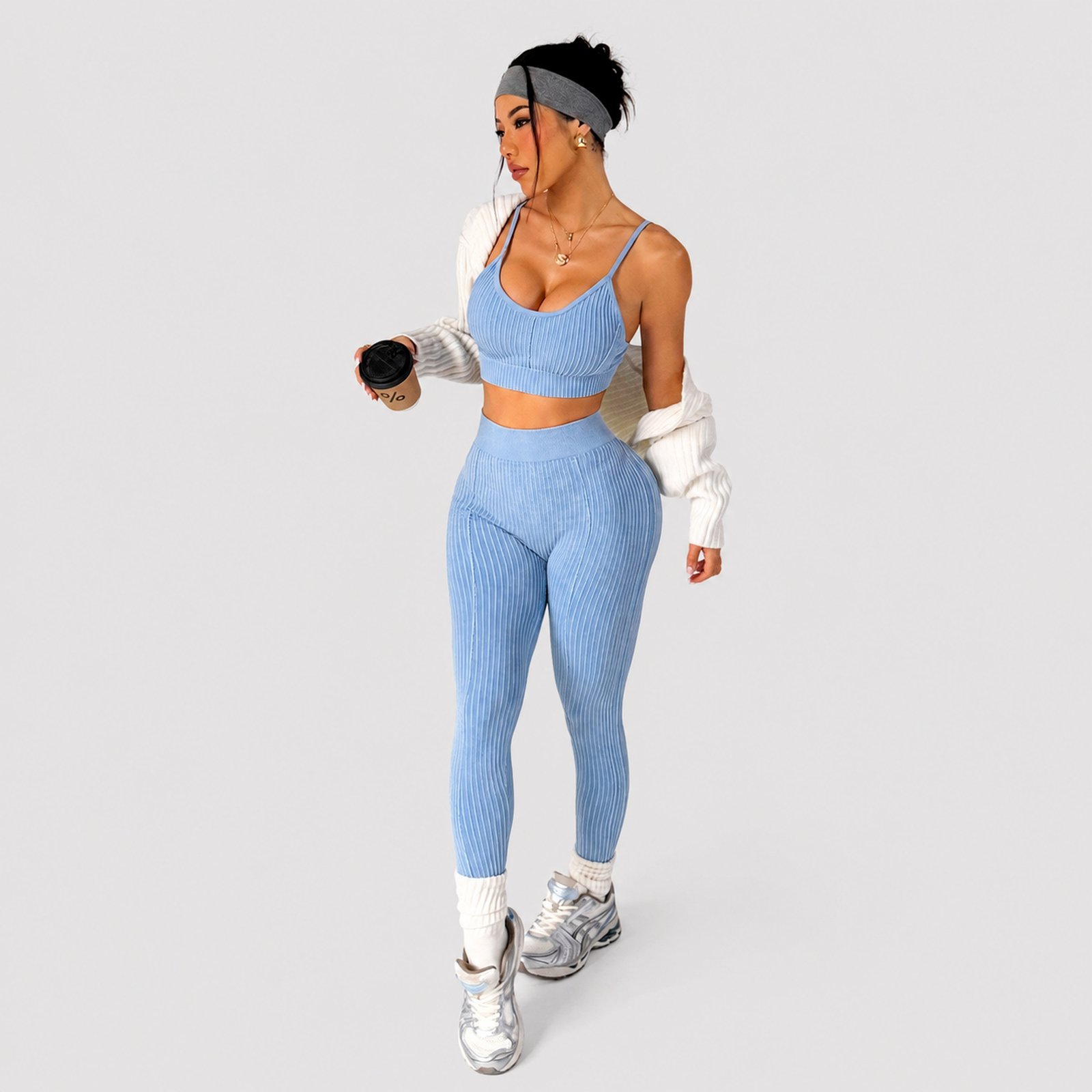 Conjunto Push Up Tiro Alto Corte V Sin Mangas Azul - Imagen 3
