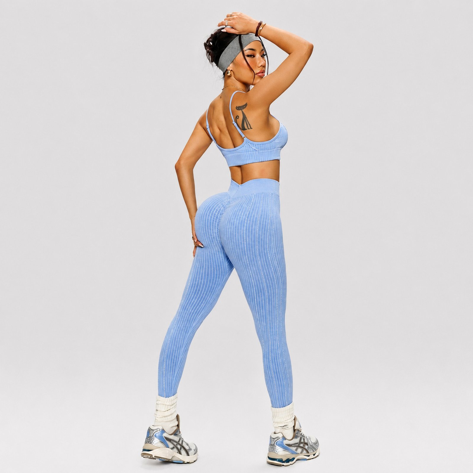 Conjunto Push Up Tiro Alto Corte V Sin Mangas Azul - Imagen 4