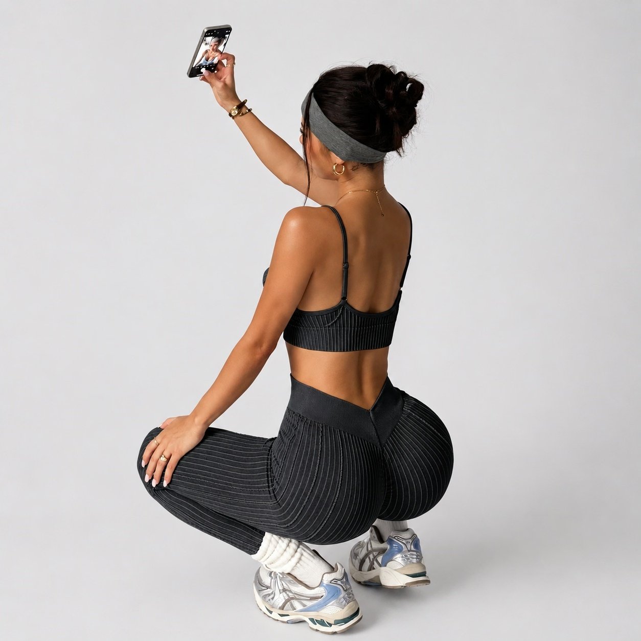 Conjunto Push Up Tiro Alto Corte V Sin Mangas Negro - Imagen 2