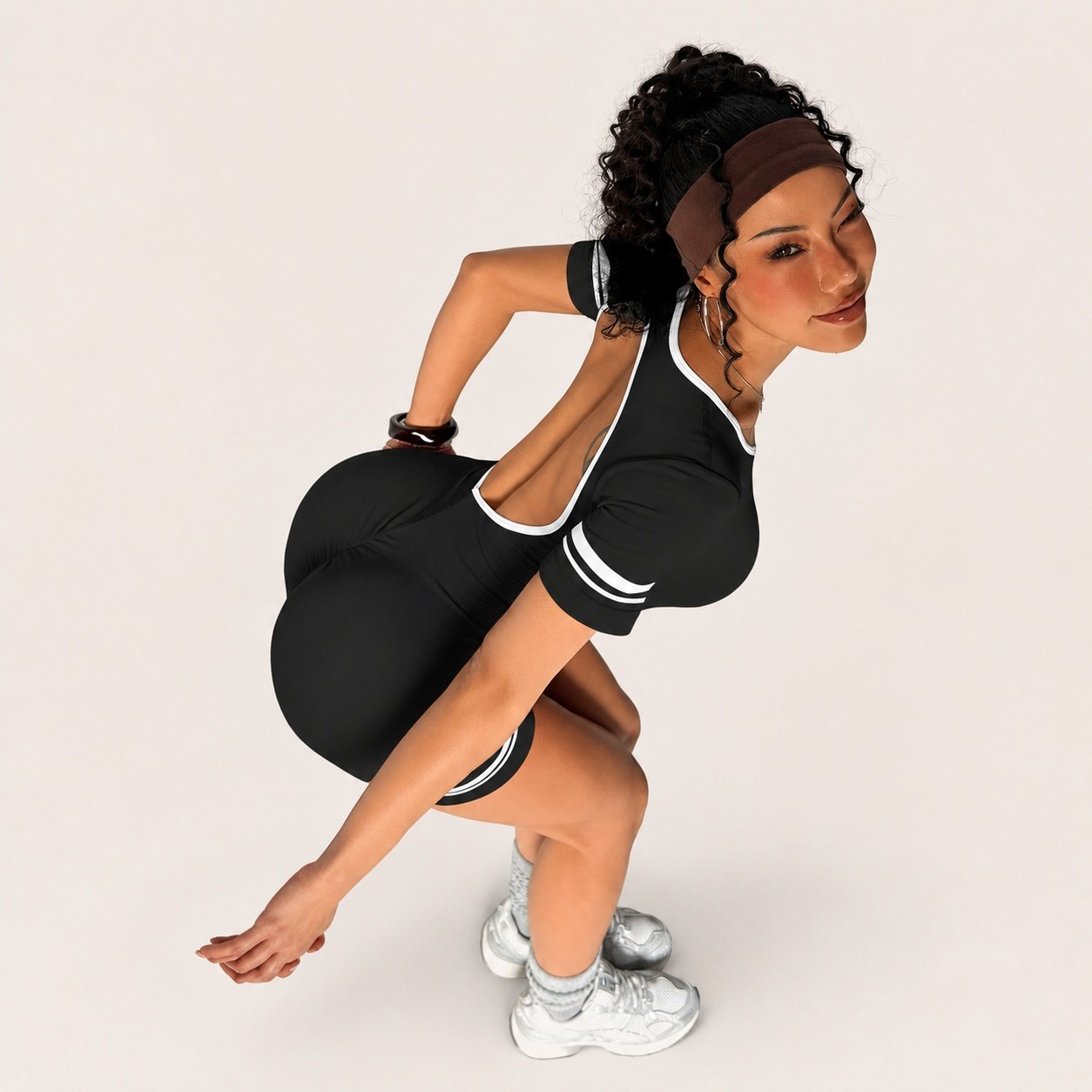 Enterito Push Up Corto Espalda Descubierta con Rayas Manga Corta Negro - Imagen 6