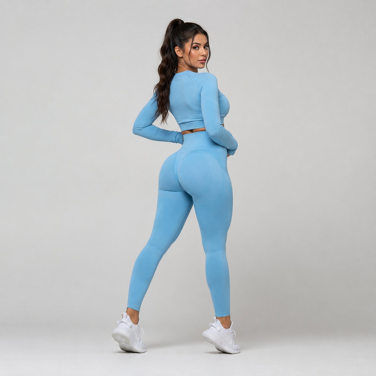 Calzas push up mujer lisas tiro alto celeste