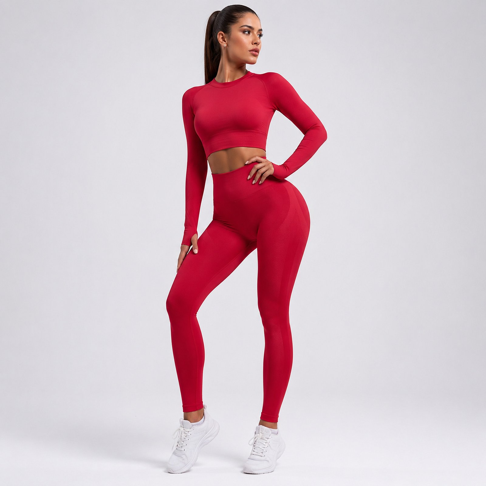 Calzas push up mujer lisas tiro alto rojo